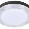 Round ceiling LED light fixture with a frosted diffuser and textured outer ring