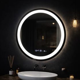 Oglindă LED Celesti cu Senzor, Dezaburire si Ceas ,3 Tipuri de lumina ,Dimabila ,70x70cm