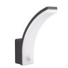 White curved wall-mounted light fixture with a dark rectangular base.