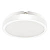 White round flush-mount ceiling LED light fixture with a smooth white diffuser and bezel.