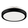 Round flush-mount ceiling light with a white diffuser and black outer rim.