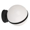 White glass globe wall light with a black mounting base