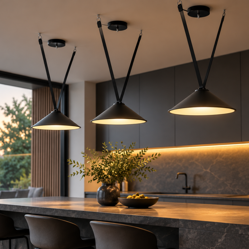 Alternative view of Pendul Cone LED pentru curea textila, 12W, 48V, CCT, Gri inchis