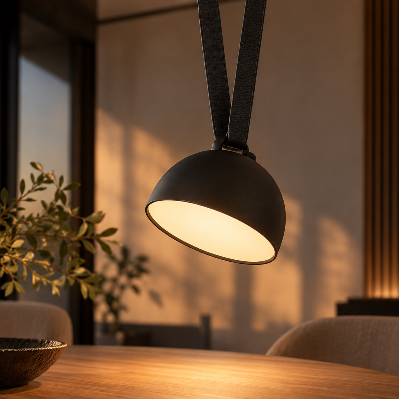 Alternative view of Pendul Semisphere LED pentru curea textila, 15W, 48V, CCT, Gri inchis