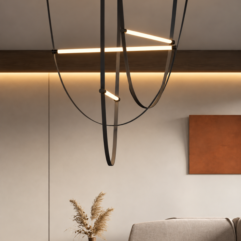 Alternative view of Pendul CRYSTAL TUBE pentru curea textila 8W 48V 3000K  Gri inchis