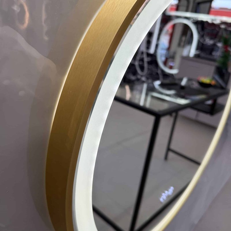 Alternative view of Oglinda LED Lenny 80×80 cm cu Rama Aurie, Senzor Miscare Premium – 3 Tipuri de Lumina, Dimabila, Ceas & Temperatura, Dezaburire