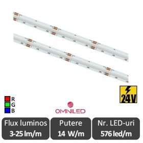 Bandă LED flexibilă COB RGB 14W/m 576led/m CRI90 24V IP20