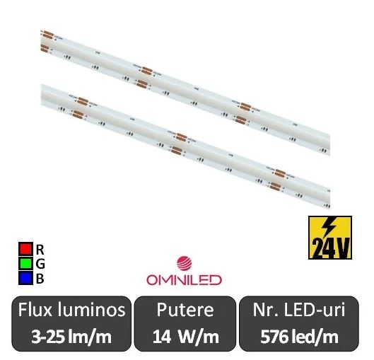 Bandă LED flexibilă COB RGB 14W/m 576led/m CRI90 24V IP20