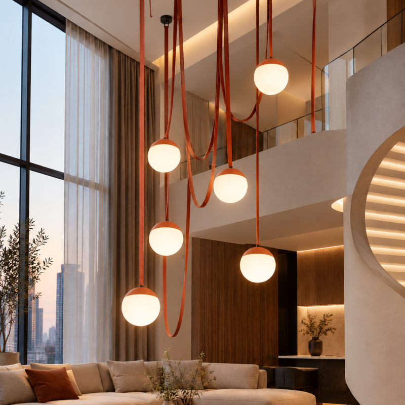 Alternative view of Pendul Sphere LED pentru curea textila, 9W, 48V, CCT, Portocaliu