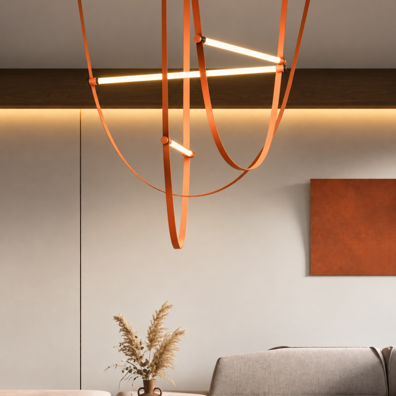 Alternative view of Pendul CRYSTAL TUBE pentru curea textila 8W 48V 3000K Portocaliu