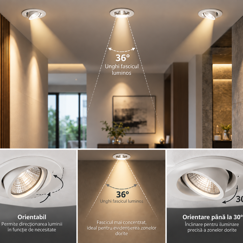 Alternative view of Spot LED COB Incastrat 13W 4000K IP44 – Alb | Set Bază + Ramă | Fascicul 36°
