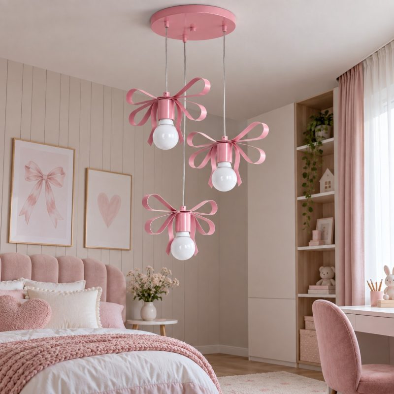 Lustră Bow Pink 3XE27, 30 cm – Roz - imagine 3