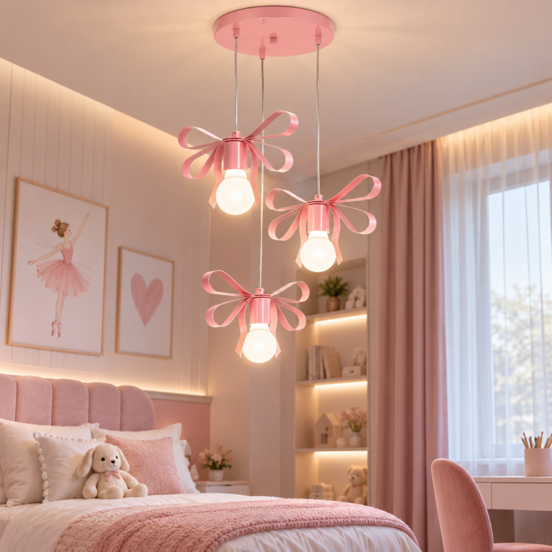 Alternative view of Lustră Bow Pink 3XE27, 30 cm – Roz