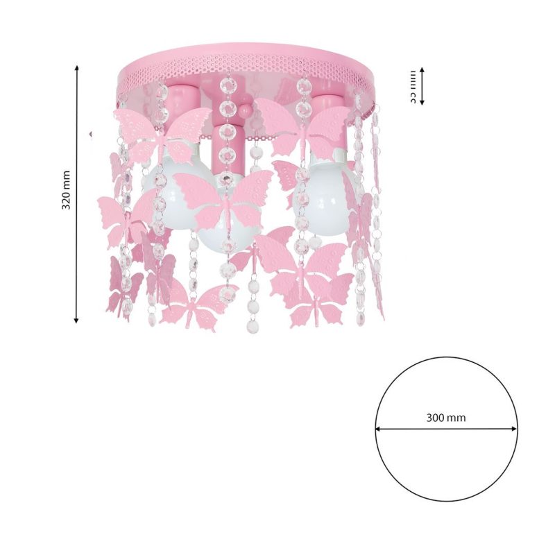 Lustra pentru copii Pink Butterfly ,3XE27, 30cm, Roz | Metal + Cristal - imagine 3